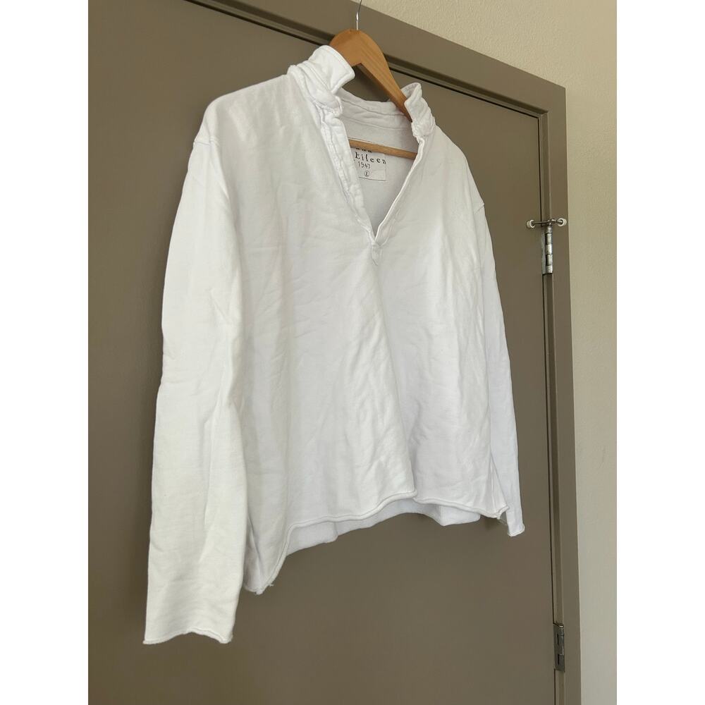 Frank & Eileen Patrick Popover Henley Sweatshirt White L Triple Fleece Raw Hem - Picture 3 of 16